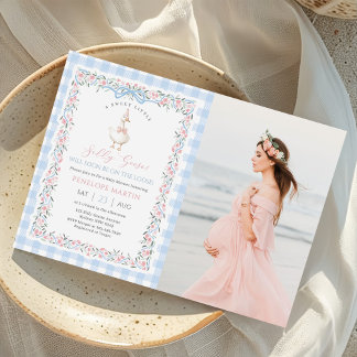 Silly Goose Gingham Duck Gender Neutra Photoo Einladung