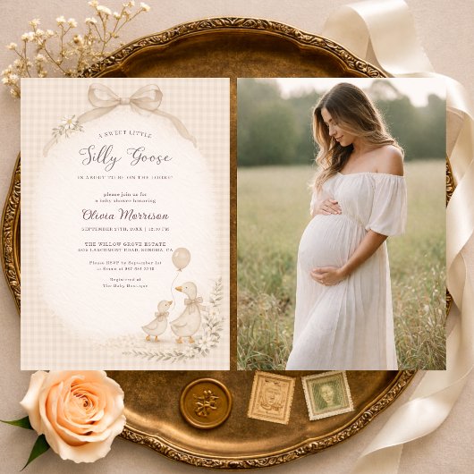Silly Goose Gingham Photo Baby Shower  Einladung