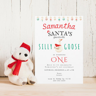 Silly Goose Girl 1st Christmas Birthday Party Einladung