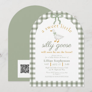 Silly Goose Green Gingham Arch Baby Shower QR Code Einladung