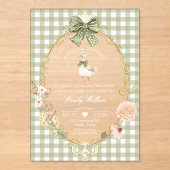 Silly Goose Green Gingham Baby Shower Acryleinladungen (Vorderseite)