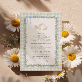 Silly Goose Green Gingham Baby Shower Invitation Einladung