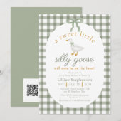 Silly Goose Green Gingham Baby Shower QR Code Einladung (Vorne/Hinten)