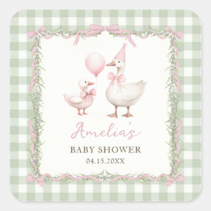 Silly Goose Grün Gingham Baby Shower Aufkleber