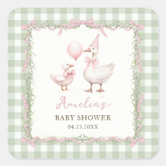 Silly Goose Grün Gingham Baby Shower Aufkleber