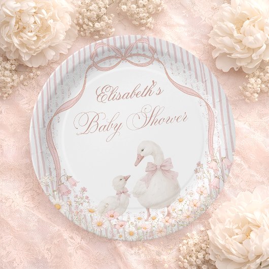 Silly Goose Lace Wildflower Pink Baby Shower Pappteller