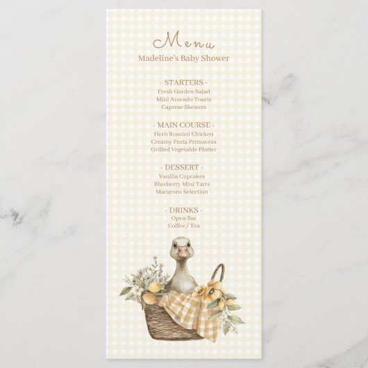 Silly Goose Lemon Baby Shower  Menükarte (Vorderseite)