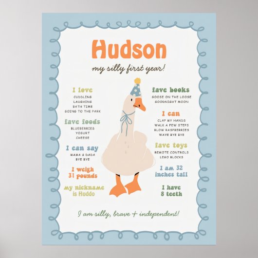 Silly Goose Milestone Board, Printable One Silly  Poster (Vorne)