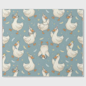 Silly Goose Party – Blue Background with Feathers Geschenkpapier (Flach)