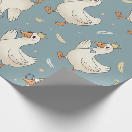 Silly Goose Party – Blue Background with Feathers Geschenkpapier (Ecke)