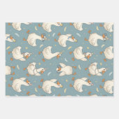 Silly Goose Party – Blue Background with Feathers Geschenkpapier Set (Vorderseite 2)