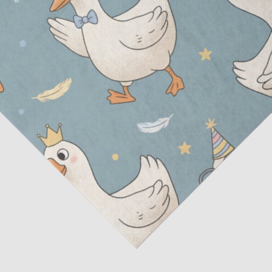 Silly Goose Party – Blue Background with Feathers Seidenpapier (Detail)