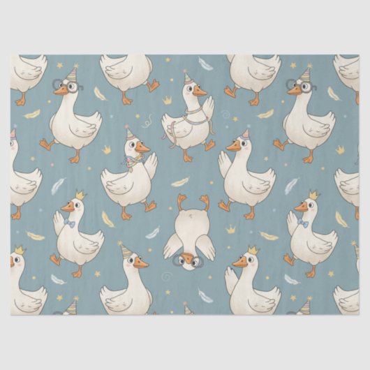 Silly Goose Party – Blue Background with Feathers Seidenpapier (Vorderseite)