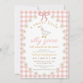 Silly Goose Pink Bow Daisy Gingham Baby Shower Einladung