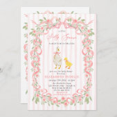 Silly Goose Pink Bow Floral QR Code Baby Shower Einladung (Vorne/Hinten)