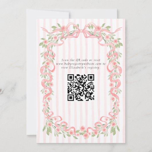 Silly Goose Pink Bow Floral QR Code Baby Shower Einladung (Rückseite)