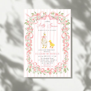 Silly Goose Pink Bow Floral QR Code Baby Shower Einladung