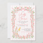 Silly Goose Pink Bow Floral Roses Baby Shower Einladung (Vorderseite)