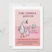 Silly Goose & Pink Bow | Zeitkapsel-Stationsschild Einladung (Vorderseite)