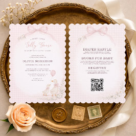 Silly Goose Pink Gingham All in One Baby Shower Einladung