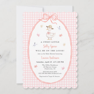 Silly Goose Pink gingham Baby girl Baby shower Einladung