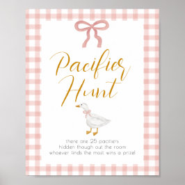 Silly Goose Pink Gingham Baby Shower Pacifier Hunt Poster