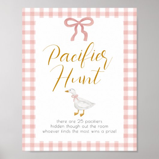 Silly Goose Pink Gingham Baby Shower Pacifier Hunt Poster (Vorne)