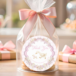 Silly Goose Pink Gingham Baby Shower Thank You Runder Aufkleber