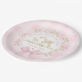 Silly Goose Pink Gingham Bow Baby Shower Pappteller (Schrägansicht)