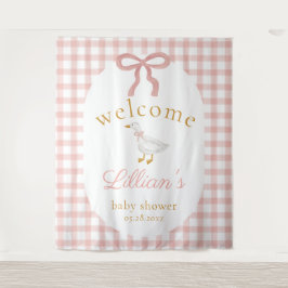 Silly Goose Pink Gingham Girl Baby Shower Backdrop Wandteppich