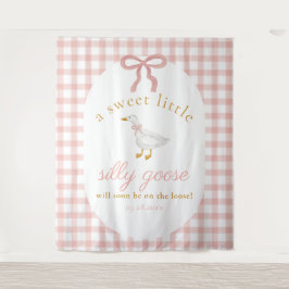Silly Goose Pink Gingham Girl Baby Shower Backdrop Wandteppich