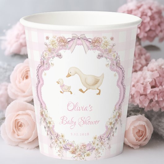 Silly Goose Pink Gingham Girl Baby Shower Pappbecher