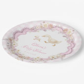 Silly Goose Pink Gingham Girl Baby Shower Pappteller (Schrägansicht)