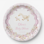 Silly Goose Pink Gingham Girl Baby Shower Pappteller (Vorderseite)