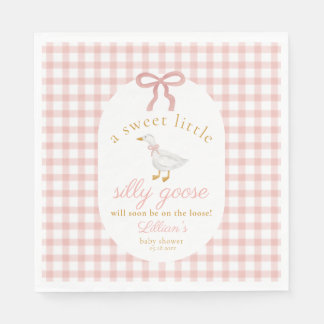 Silly Goose Pink Gingham Girl Cottage Baby Shower  Serviette