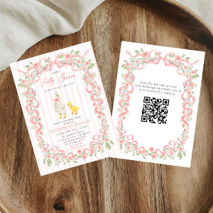 Silly Goose Pink Schleife Floral QR Code Baby Show Einladung