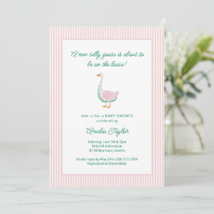Silly Goose Pink Stripe Mädchen Preppy Baby Shower Einladung