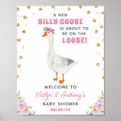 Silly Goose Pink Watercolor Baby Shower Welcome Poster (Vorne)