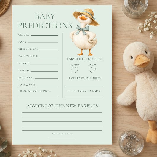 Silly Goose Predictions Baby Shower Game Card Einladung