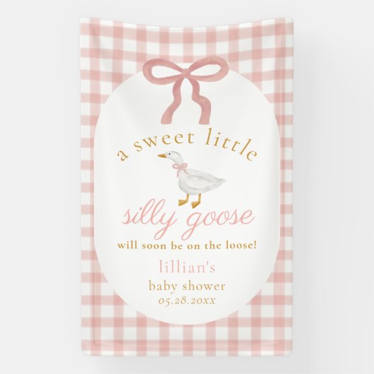 Silly Goose Rosa Gingham Mädchen-Baby-Party Banner (Vertikal)