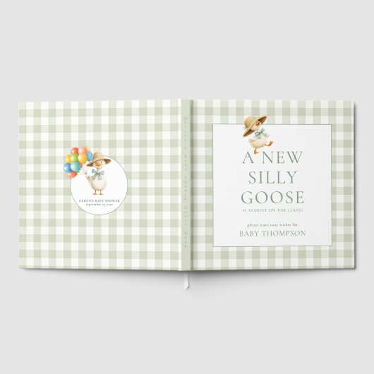 Silly Goose Sage Gingham Baby Shower Gästebuch (Voll)