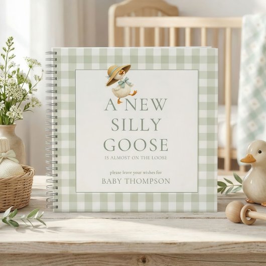 Silly Goose Sage Gingham Baby Shower Guest Book Notizblock
