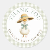 Silly Goose Sage Gingham Thank You Baby Shower  Runder Aufkleber (Vorderseite)