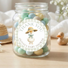 Silly Goose Sage Gingham Thank You Baby Shower  Runder Aufkleber