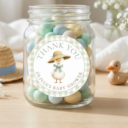 Silly Goose Sage Gingham Thank You Baby Shower  Runder Aufkleber