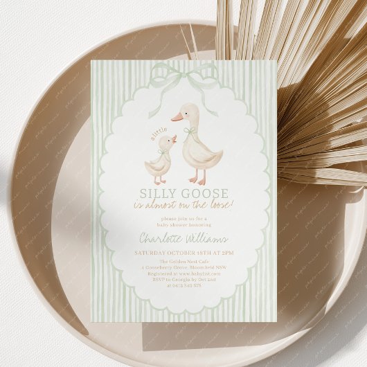 Silly Goose Sage Green Baby Shower Einladung