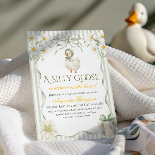 Silly Goose Sage Green Gender Neutral Baby Shower Einladung