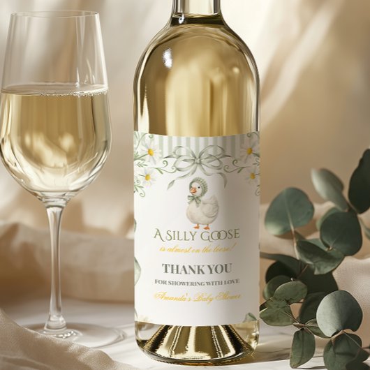 Silly Goose Sage Green Gender Neutral Baby Shower Weinetikett