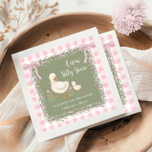 Silly Goose Sage Grün Pink Gingham Baby Shower Serviette