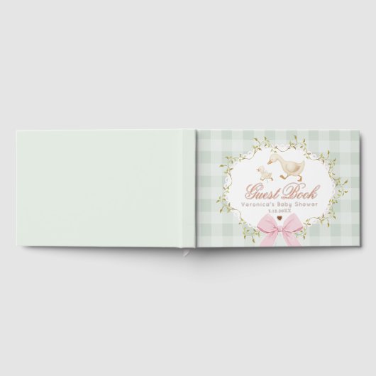 Silly Goose Sage Pink Gingham Baby Shower Gästebuch (Voll)